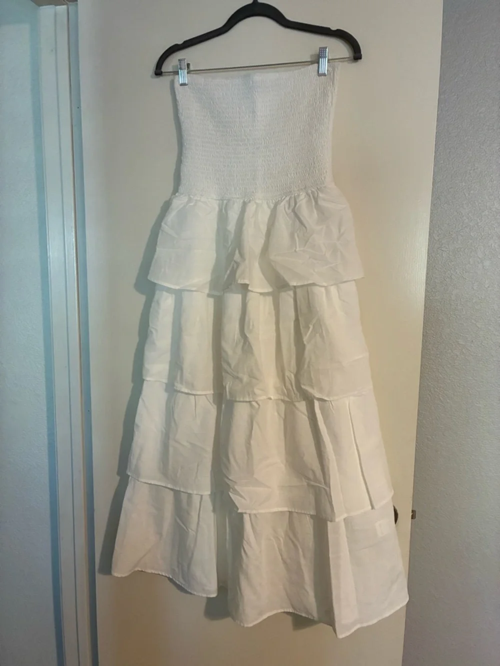 Strapless White Tiered Maxi Dress - Picture 4 of 7